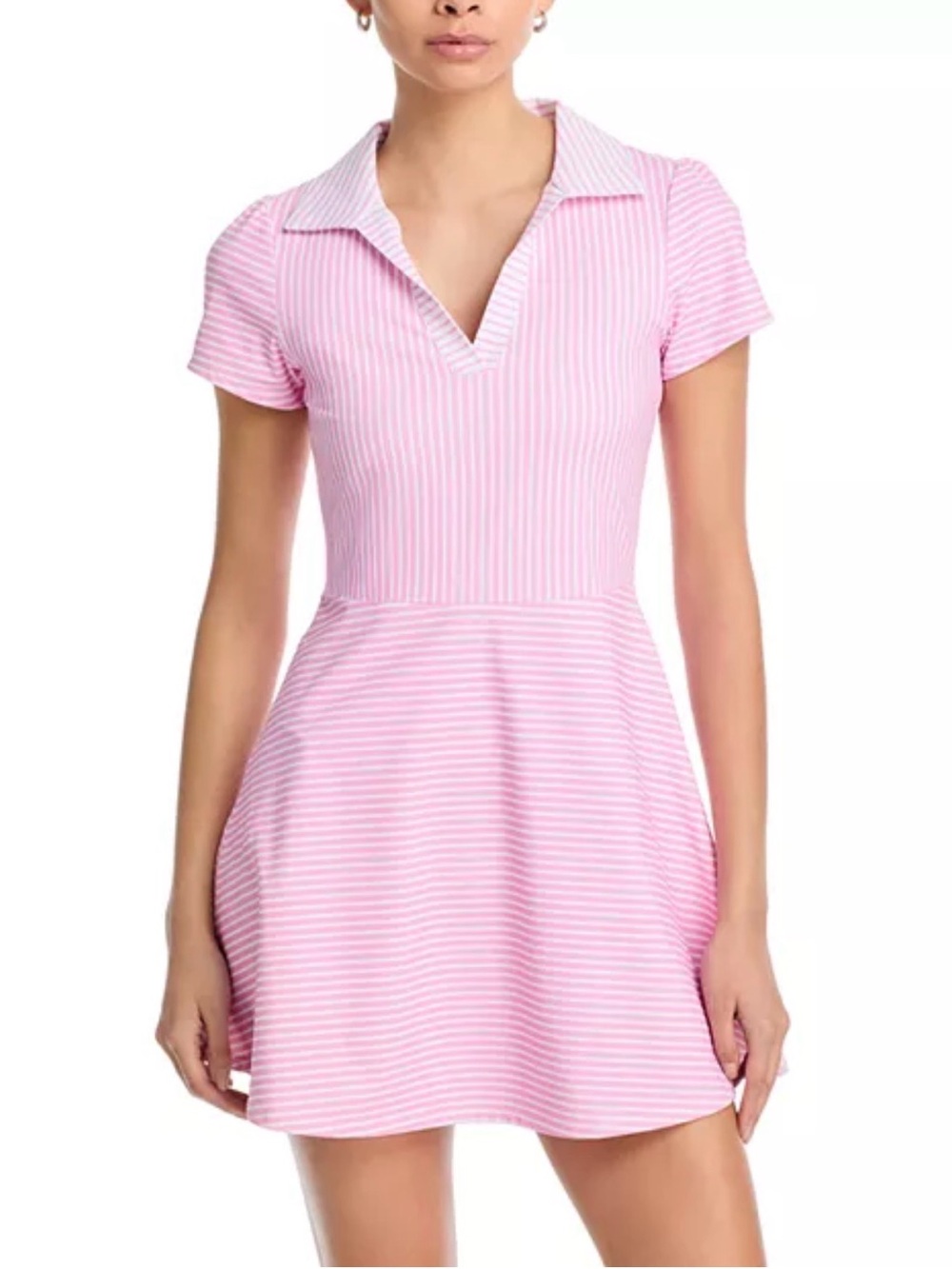 Addison Bay Cricket Pink Striped Polo-Style Short Sleeve Dress